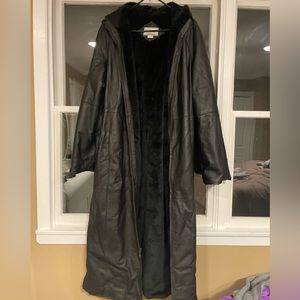 Long winter leather jacket